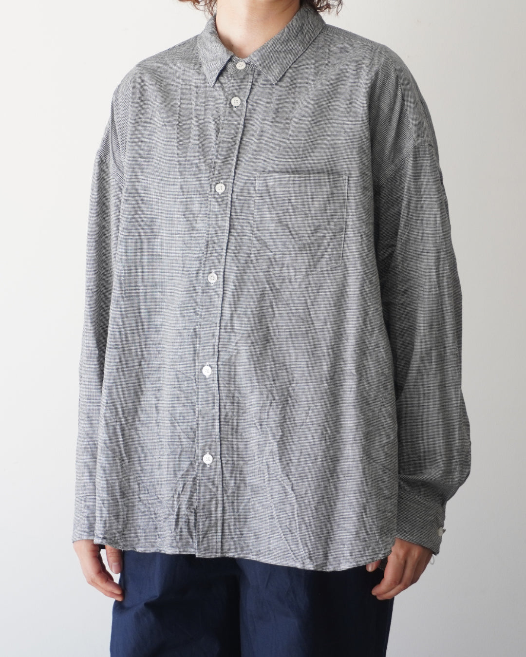 ゴーシュ コットンリネンガーゼ シャツ/ 千鳥柄