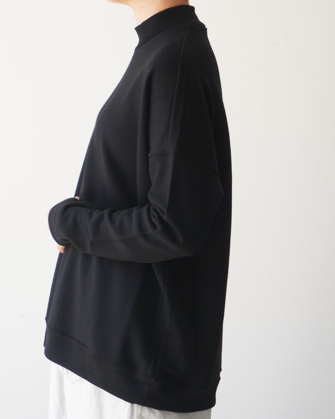 ゴーシュ スーパー120's裏毛 ハイネック / ブラック〈ウォッシャブルウール〉